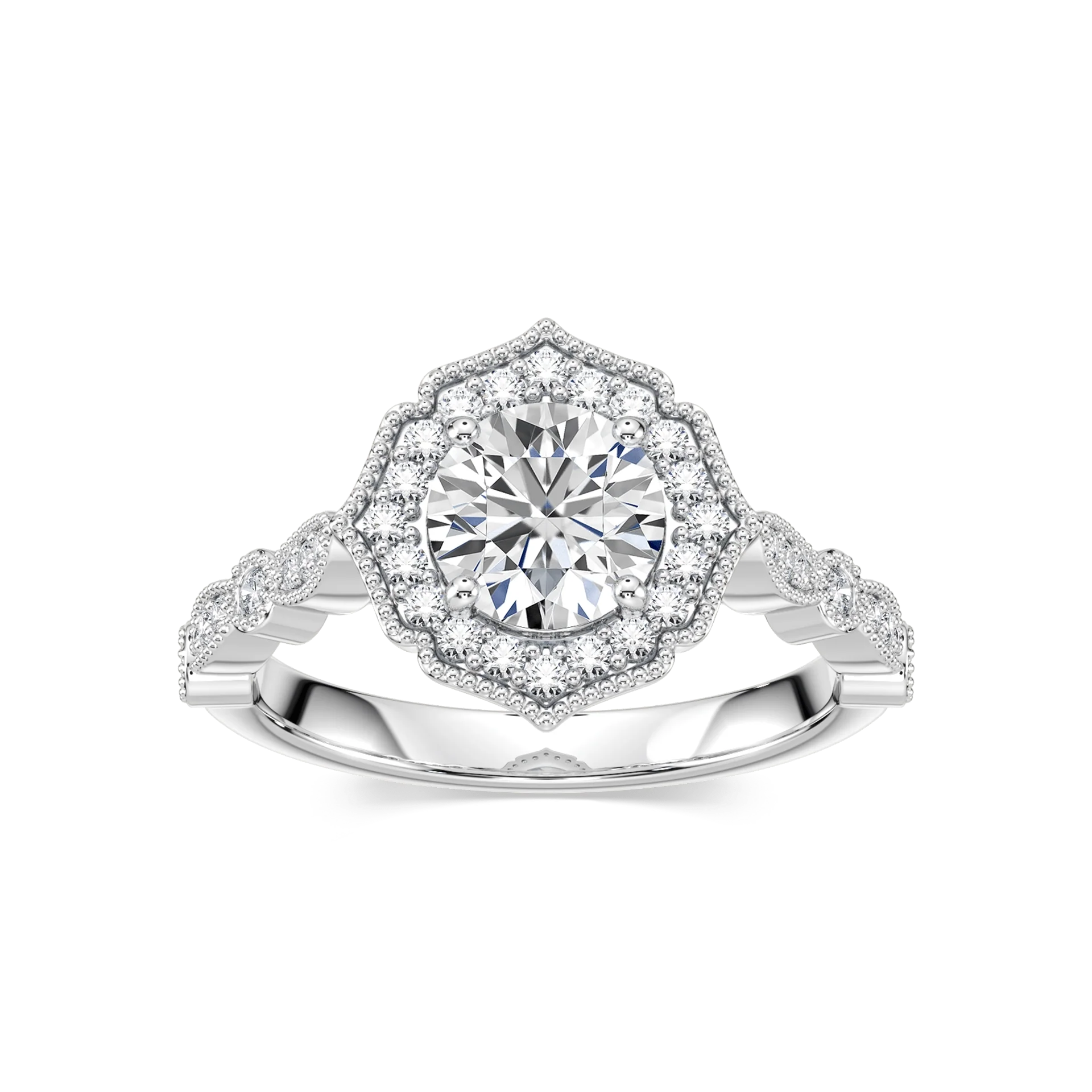Paris Lab Grown Diamond Vintage Milgrain Halo Engagement Ring