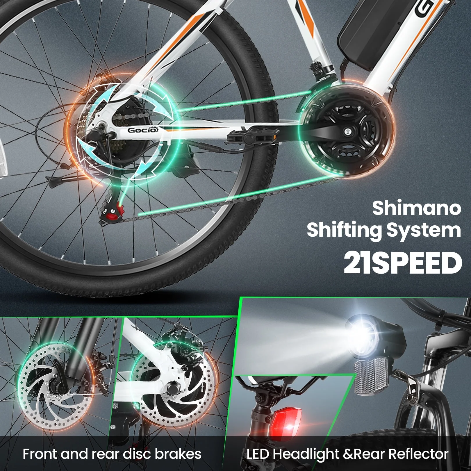 Gocio 26in Electric Mountain Bike, 500W, 48V 375Wh, 21-Speed