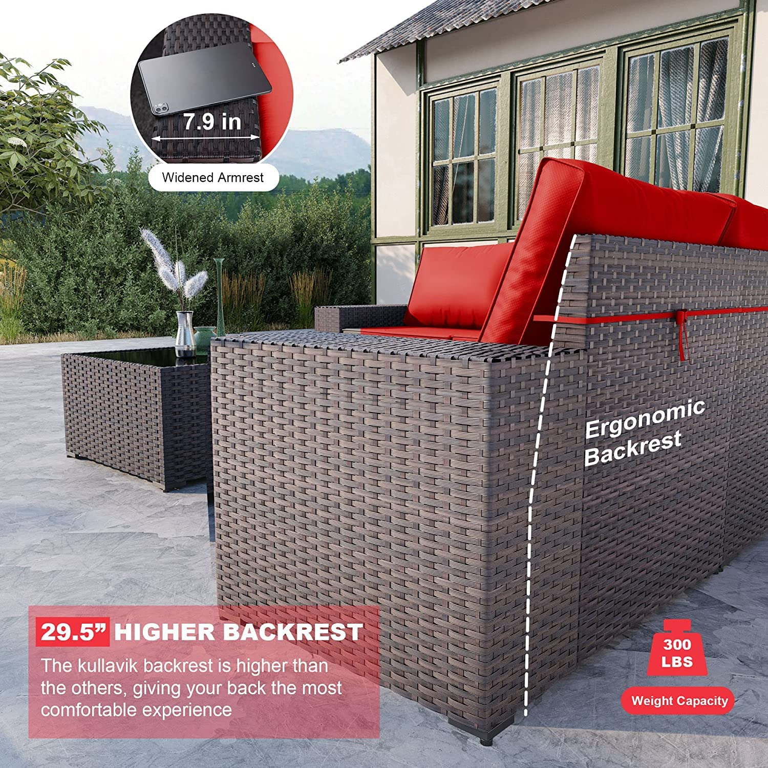 Sectional Rattan Sofa Set Brown PE Wicker Patio Conversation Set