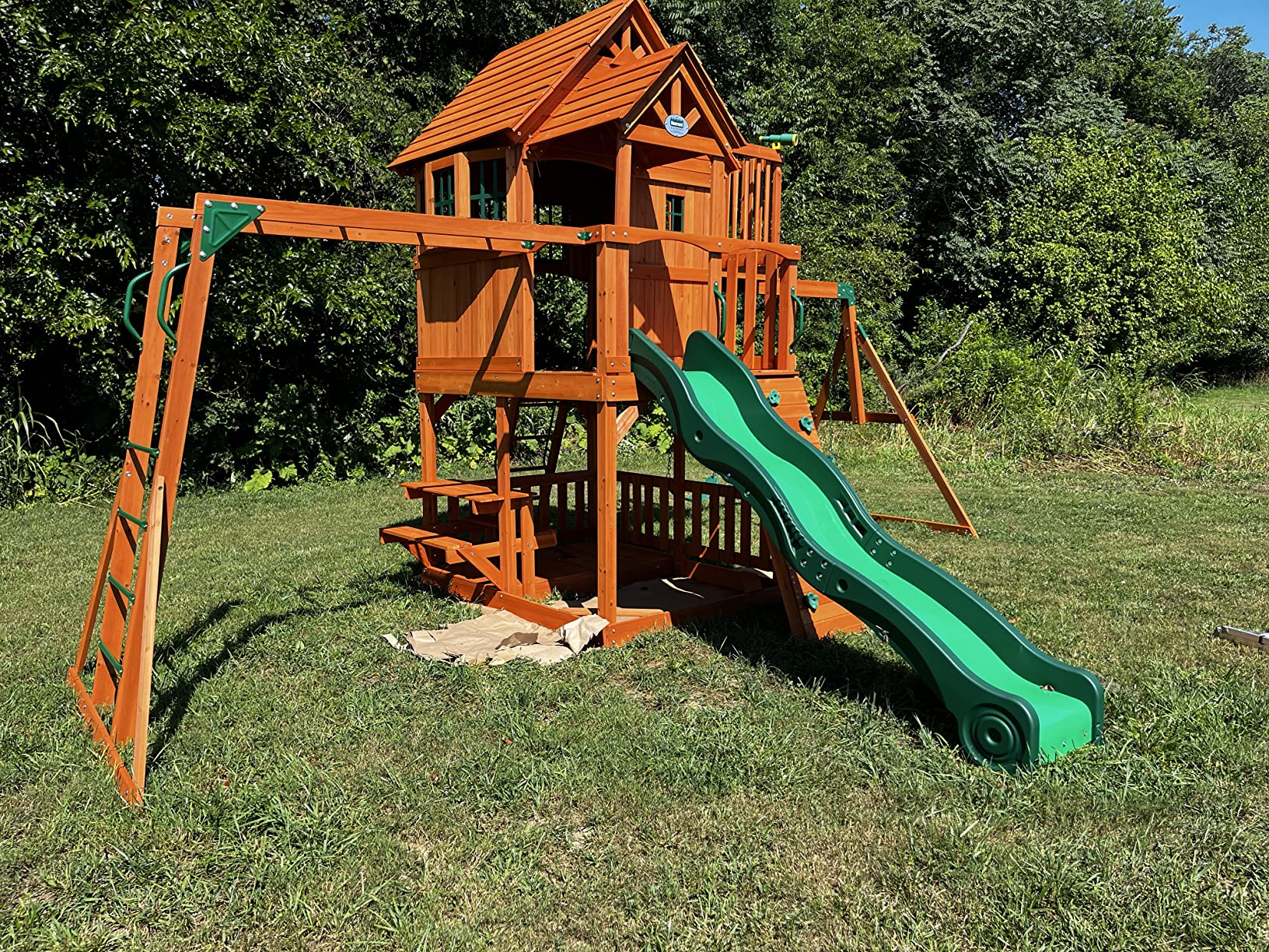 Skyfort II Playground Cedar Wood Swing Set with Playhouse Fort