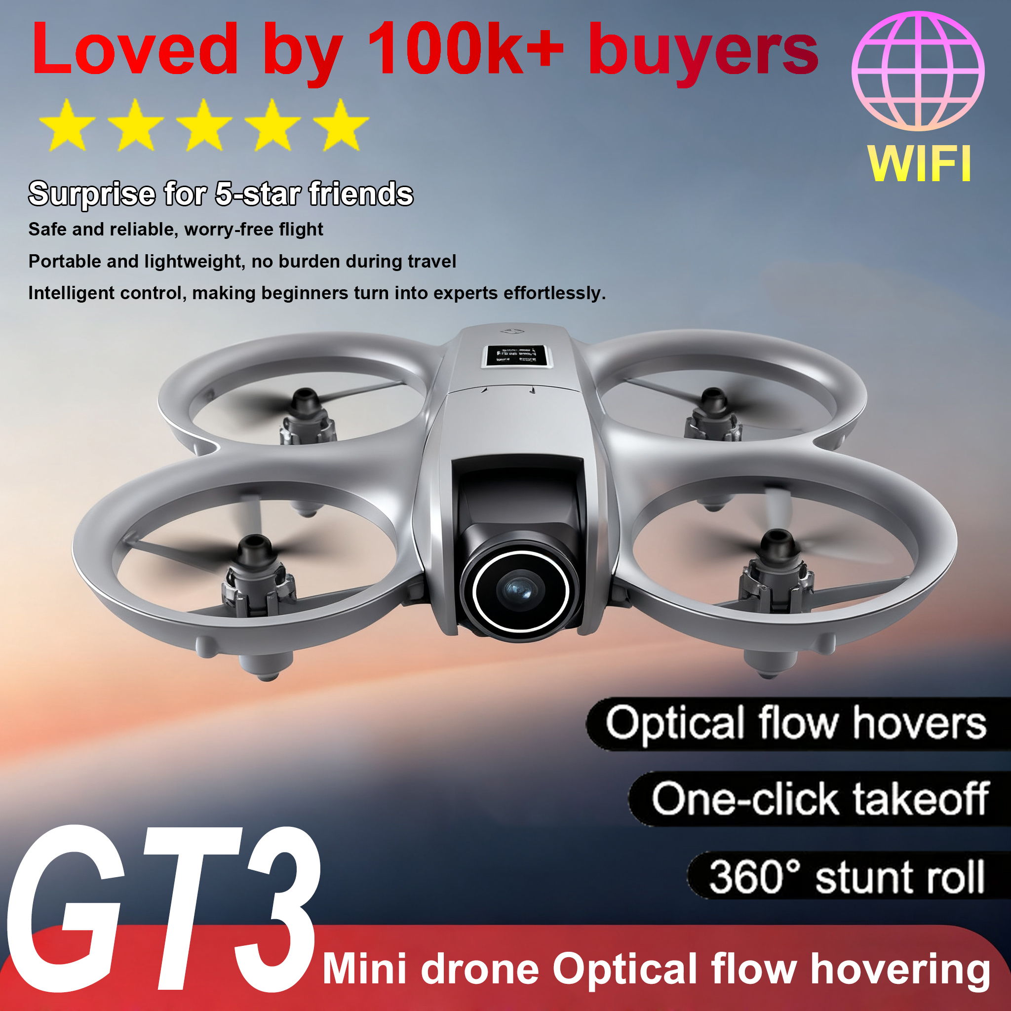 GT3 Mini Drone with HD Camera｜Obstacle Avoidance FPV Quadcopter｜LED Light Display Remote Control Aircraft