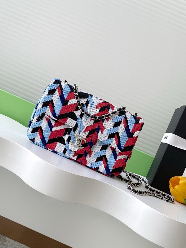 Chanel Chevron Flap Bag Red Blue
