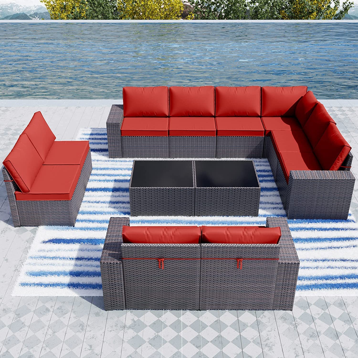 Outdoor Patio Furniture Set 12 Pcs Sectional Rattan Sofa Set