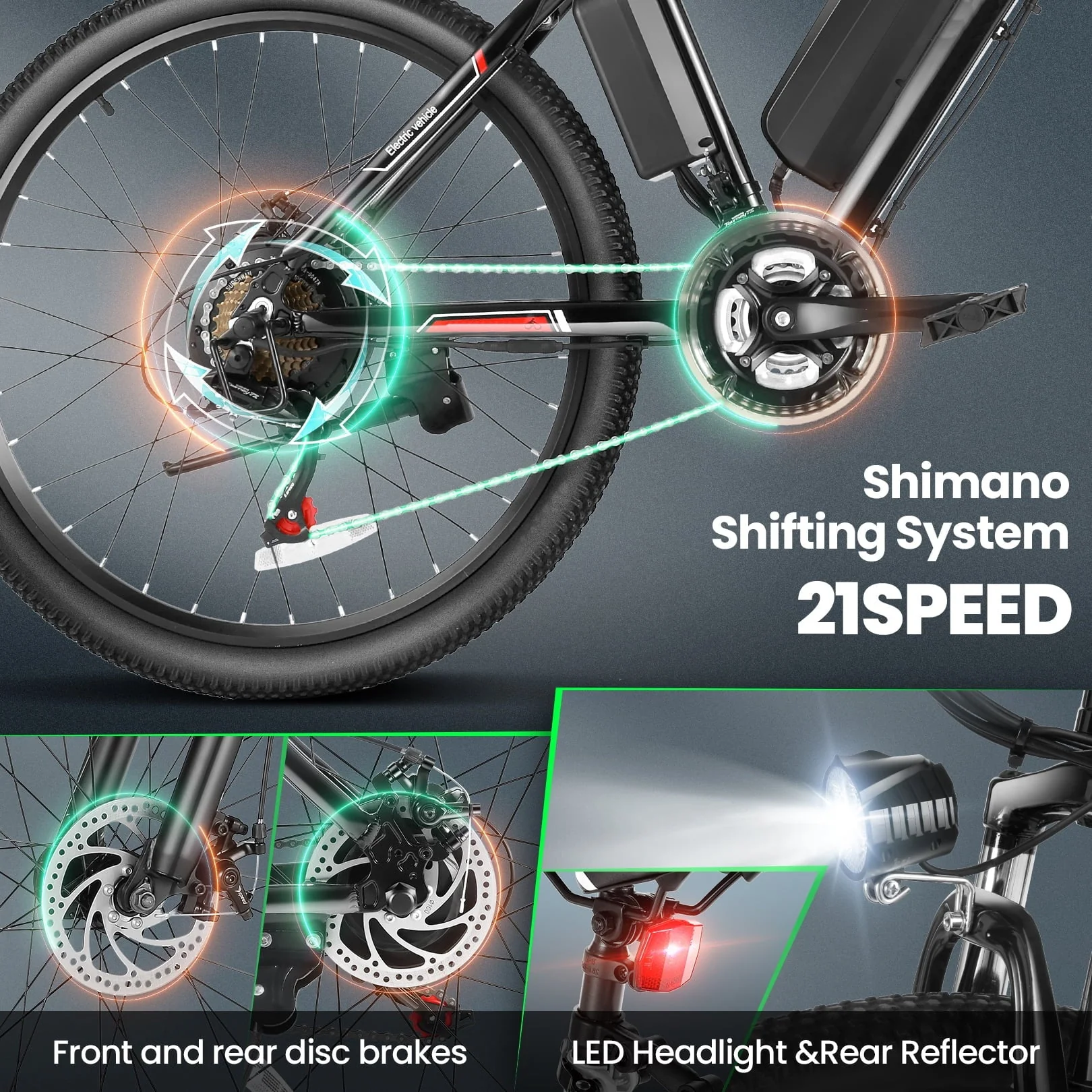 Gocio 26in Electric Mountain Bike, 500W, 375Wh, 21-Speed