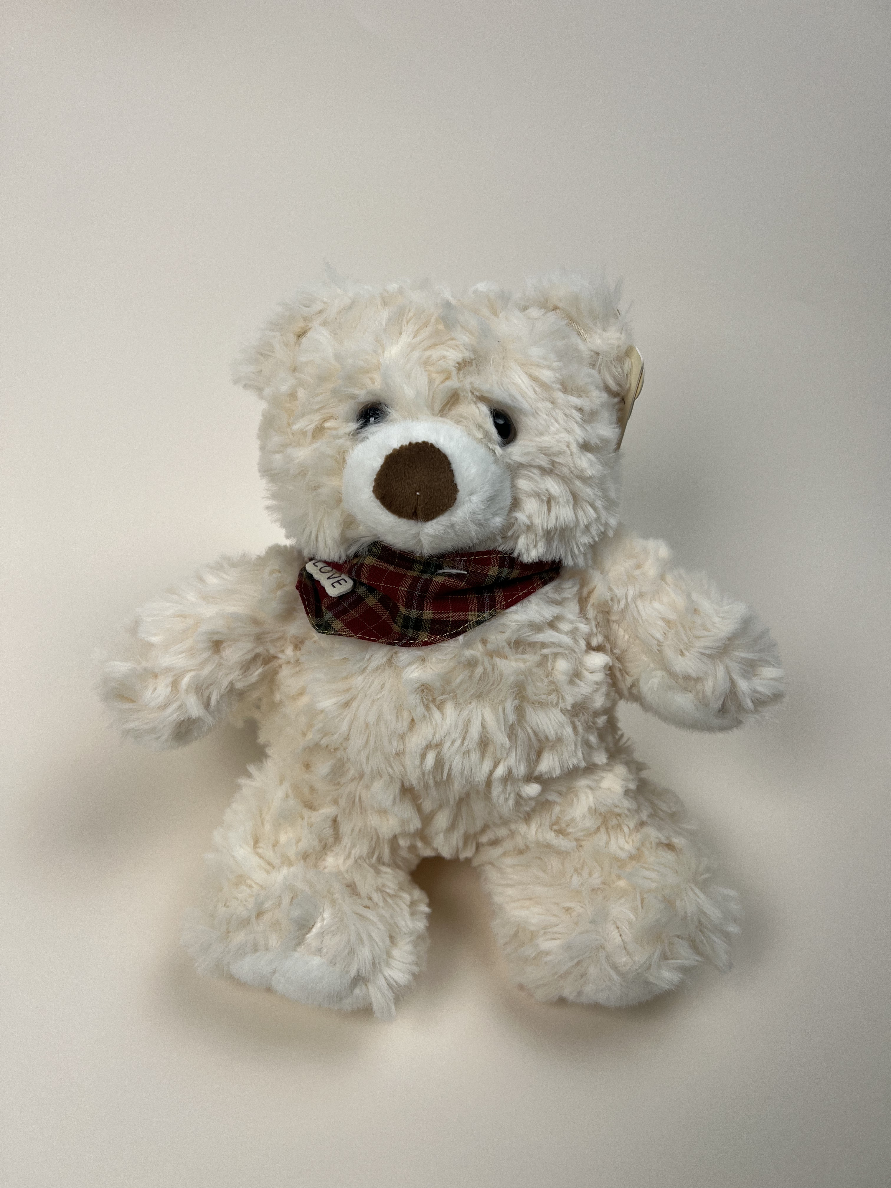 Red-Checkered Scarf, Cream-White Teddy Bear Plush Toy