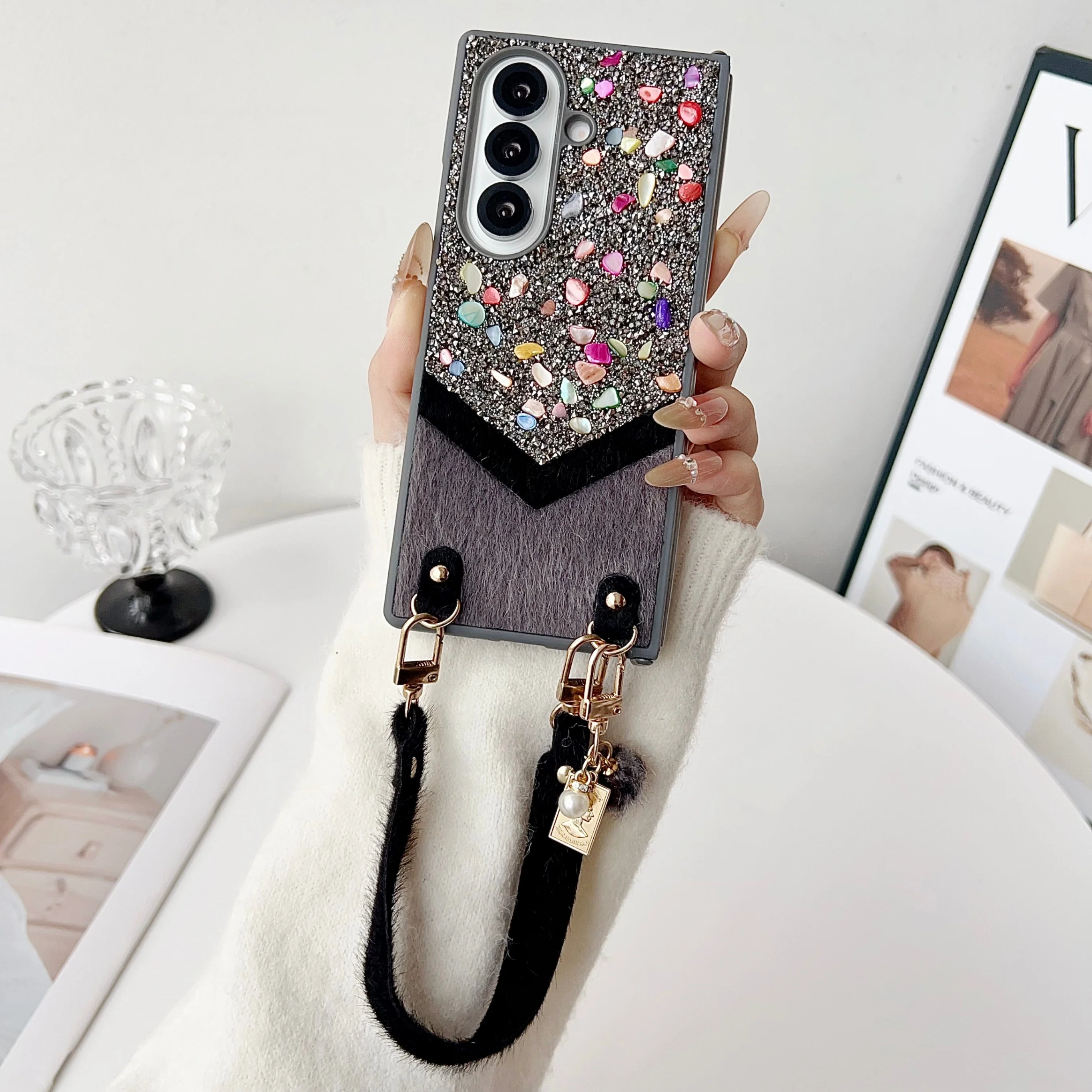 Galaxy Z Fold 3 Protective Case Glitter - back view