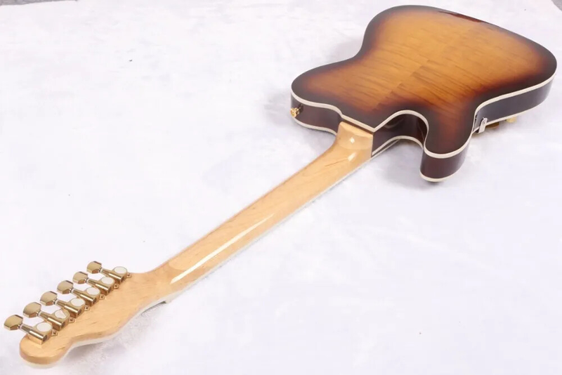 Flame Maple Top Sunburst Electric Guitar Semi Hollow Body Gold Sparkle Pickguard
