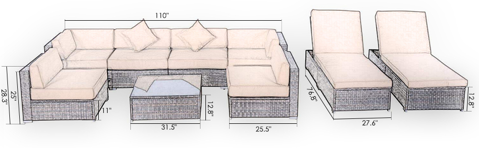 9 PCS Patio Furniture Sets