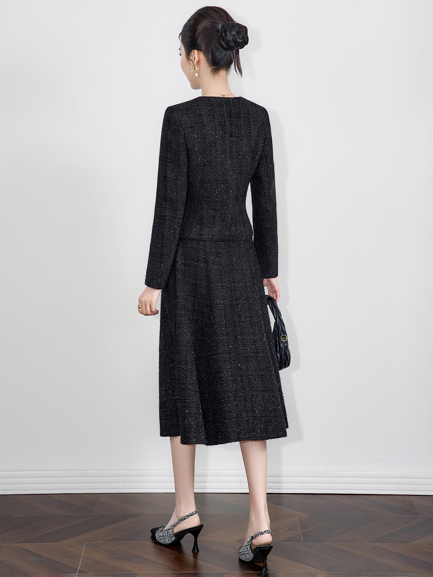 Women's Suit Celebrity Fashion Slim Long Sleeve Jacket Top + Skirt Elegant Tweed Two Piece Set