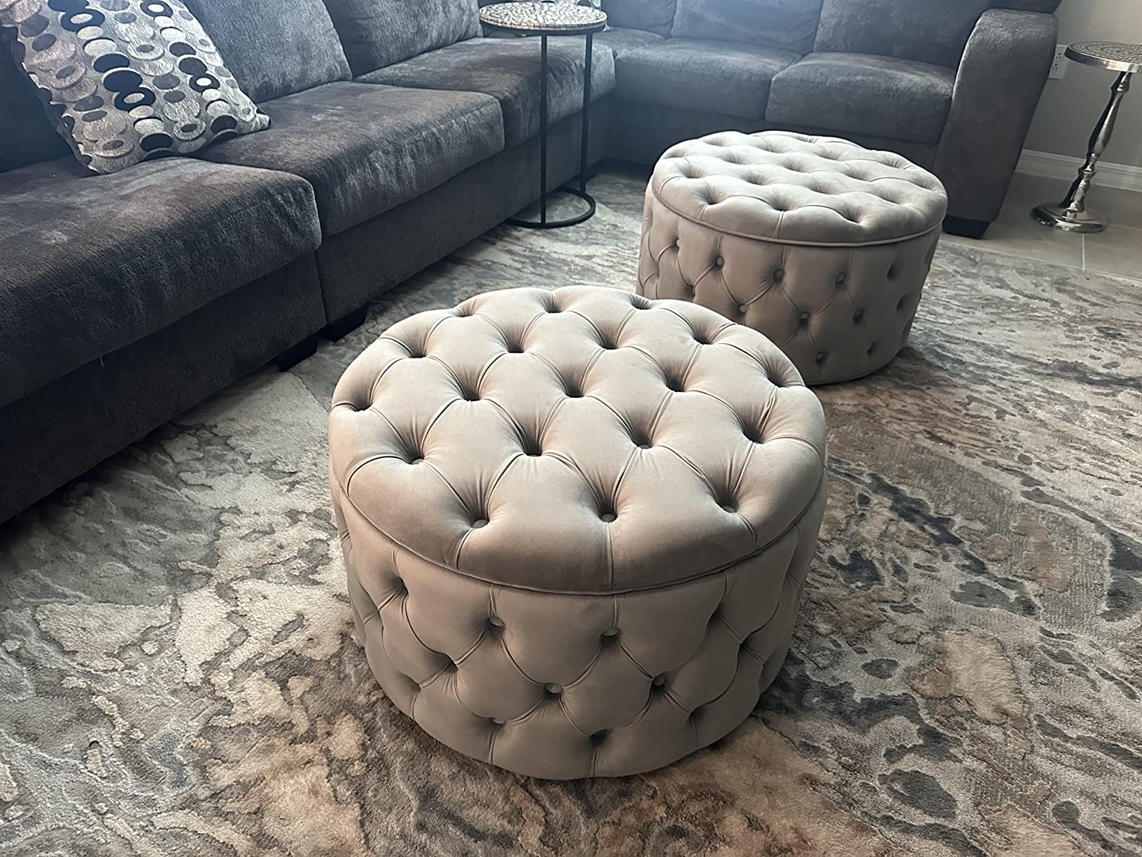 Homebeez Round Velvet Storage Ottoman