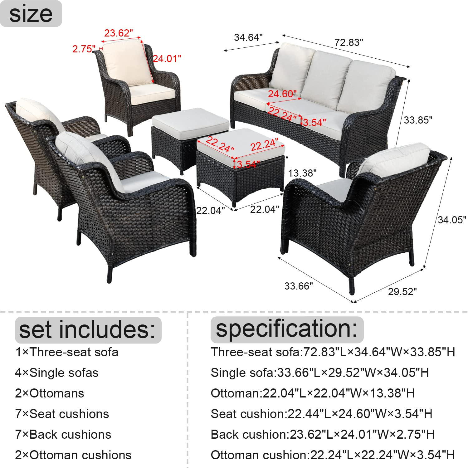 Outdoor Furniture Patio Furniture Set 7 Pcs All Weather Wicker