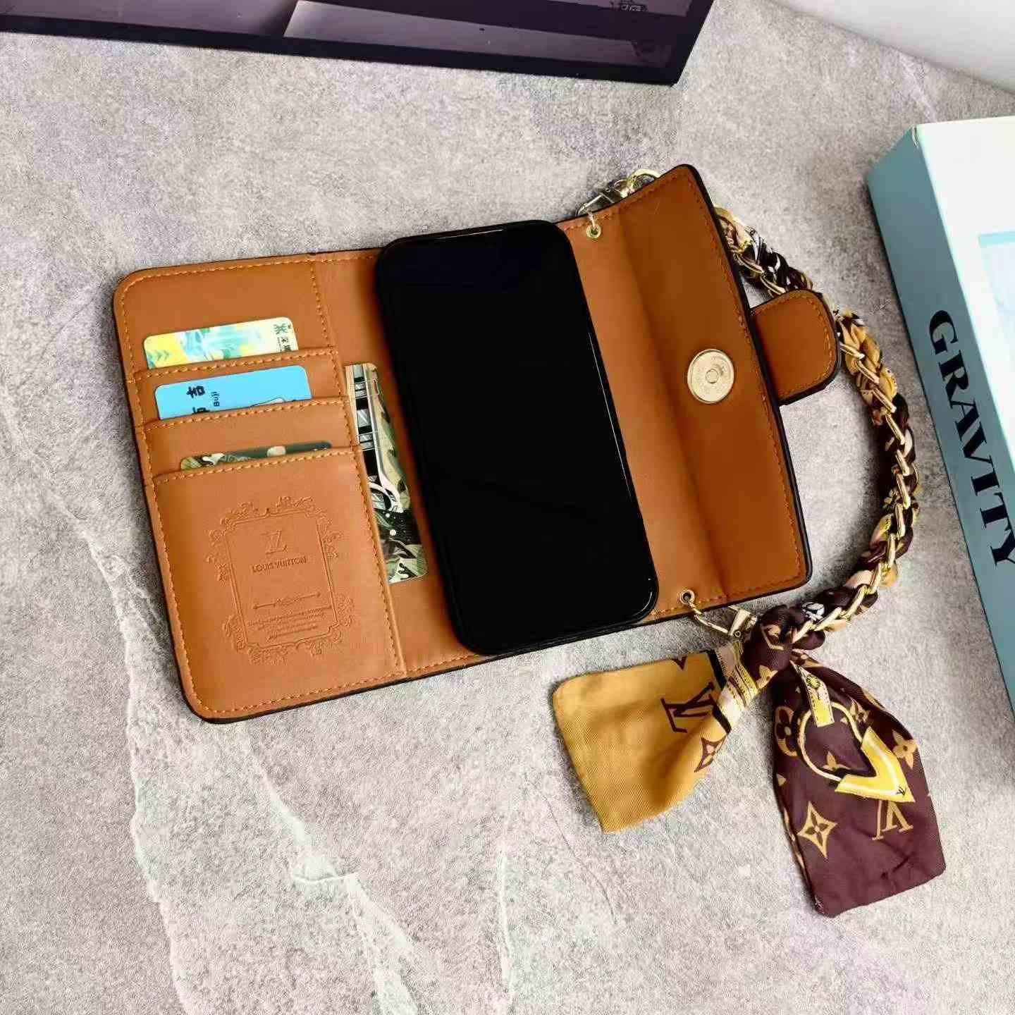 LV Monogram Baguette Shoulder Bag Mini Flap Handbag With Silk Scarf Chain Strap