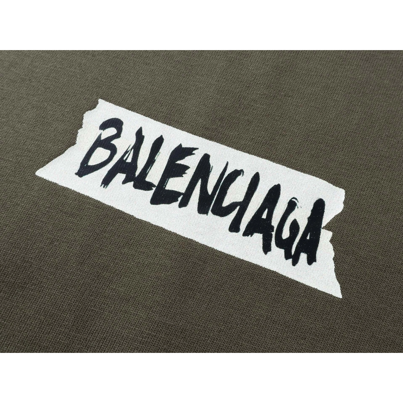 Balenciaga Masking Tape Printed Washed Distressed T-shirt Black/White/Olive Green