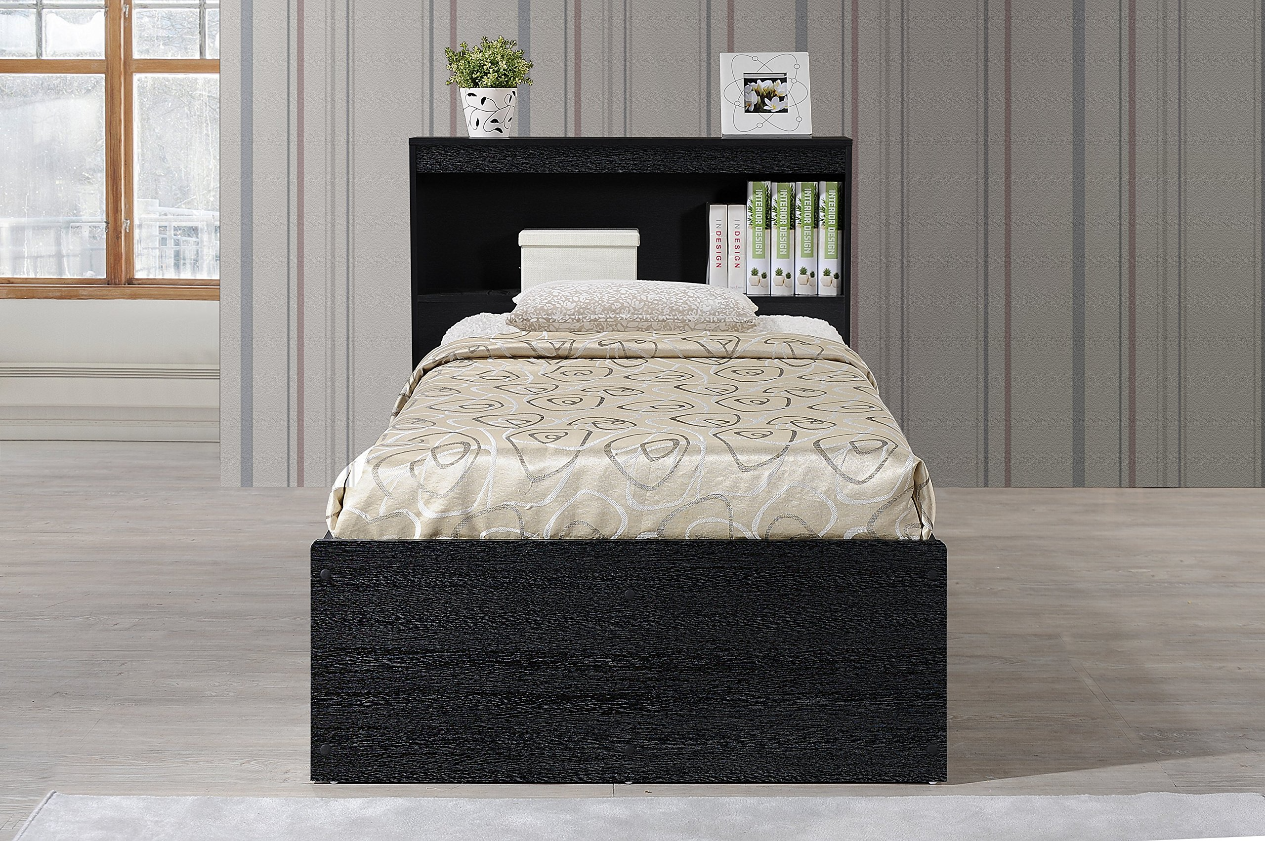 Hodedah Twin-Size Captain Bed with 3-Drawers and Headboard in