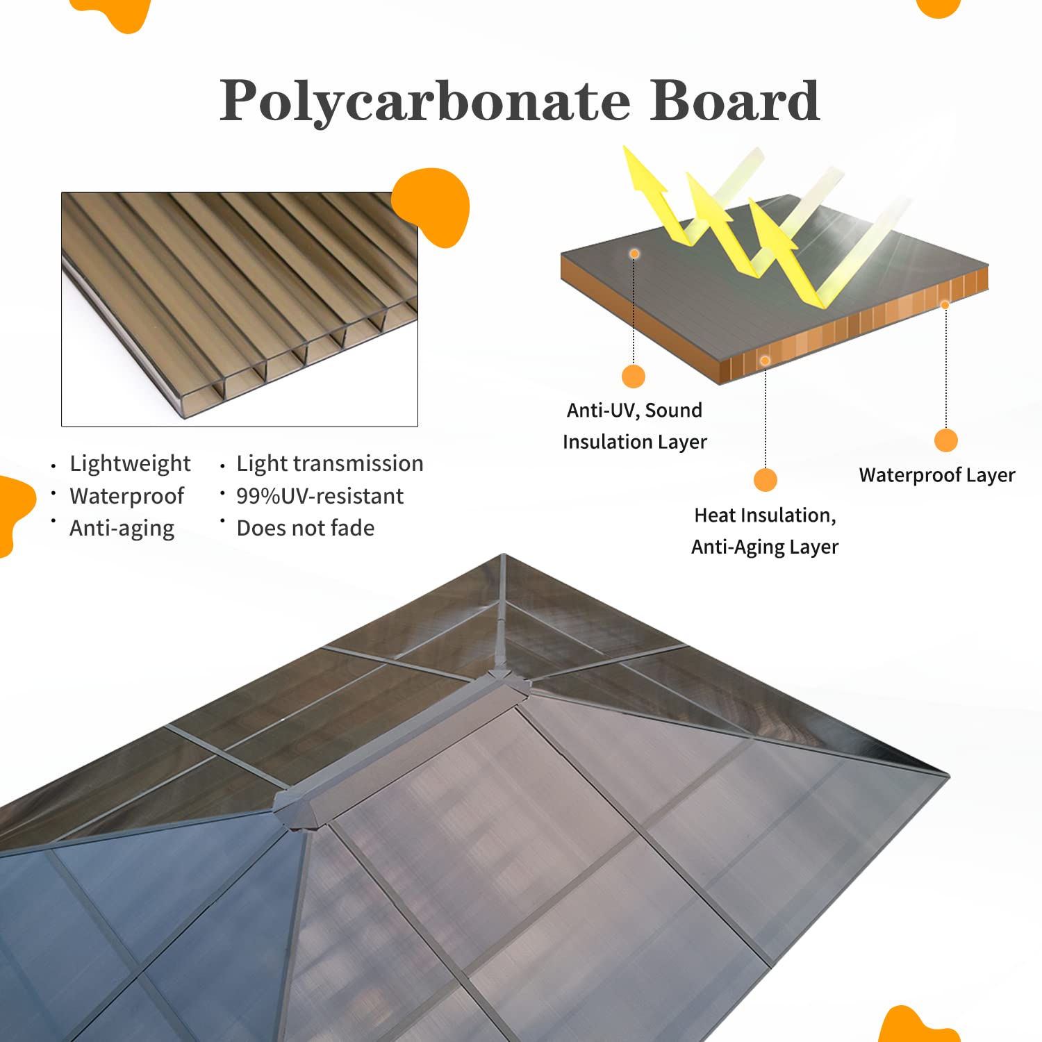 Hardtop Polycarbonate Gazebo Canopy Curtains Aluminum Frame