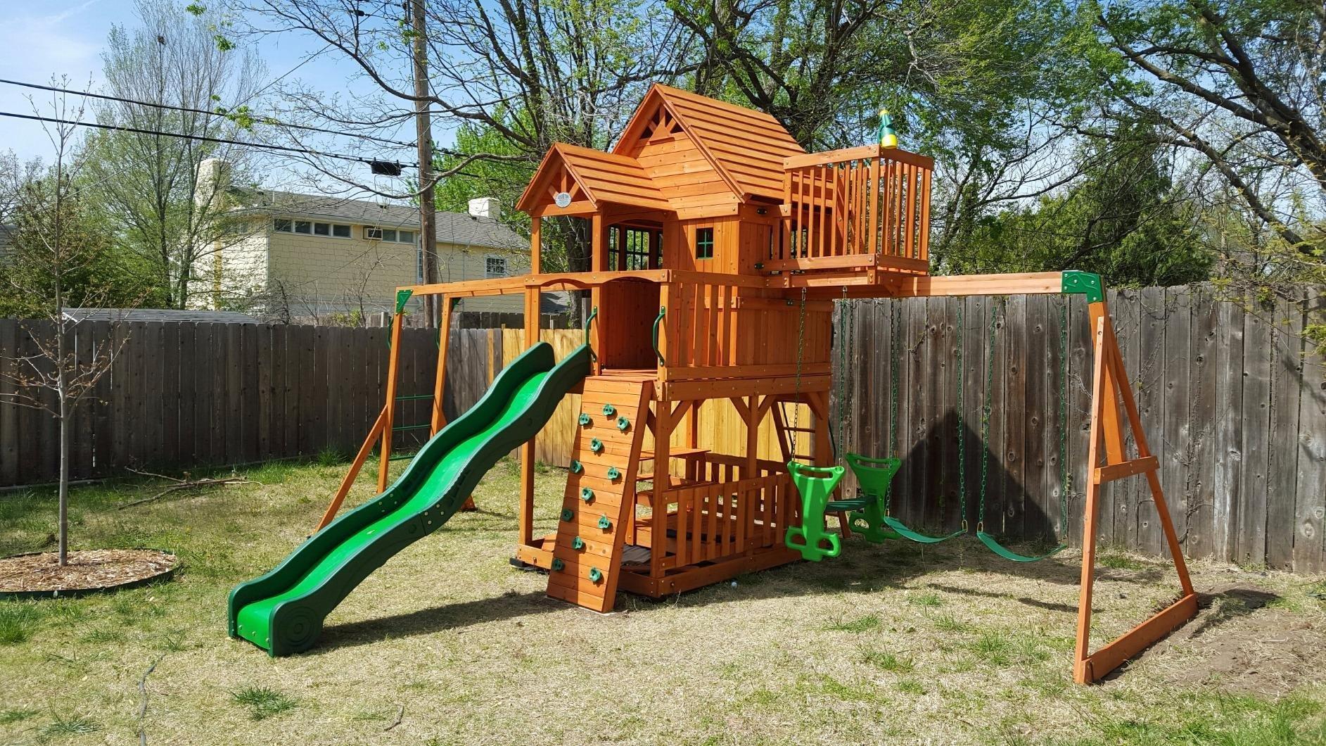 Skyfort II Playground Cedar Wood Swing Set with Playhouse Fort