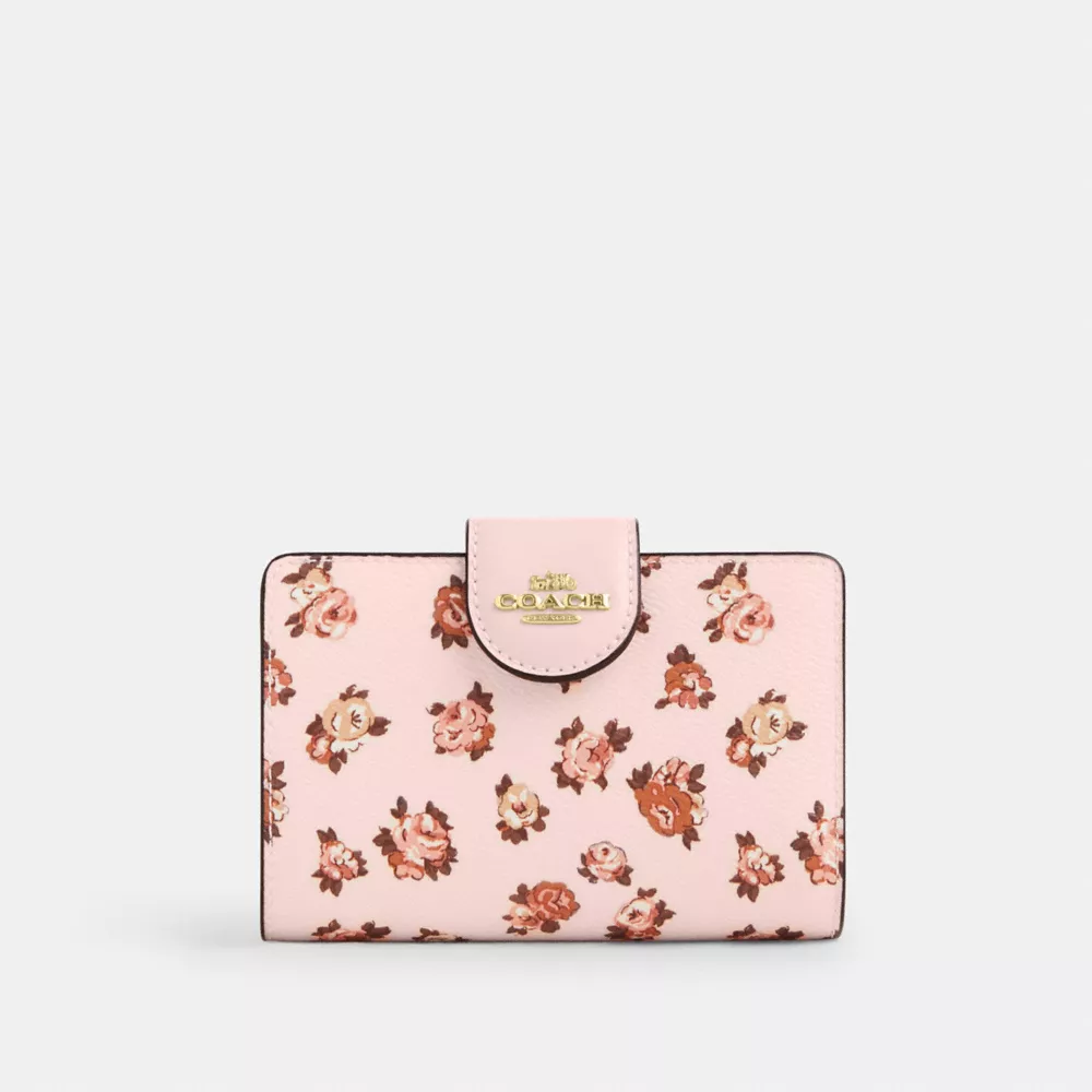 Medium Corner Zip Wallet With Rosette Print
