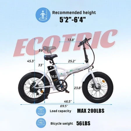 ECOTRIC 20in Folding Fat Tire Electric Bike, 500W