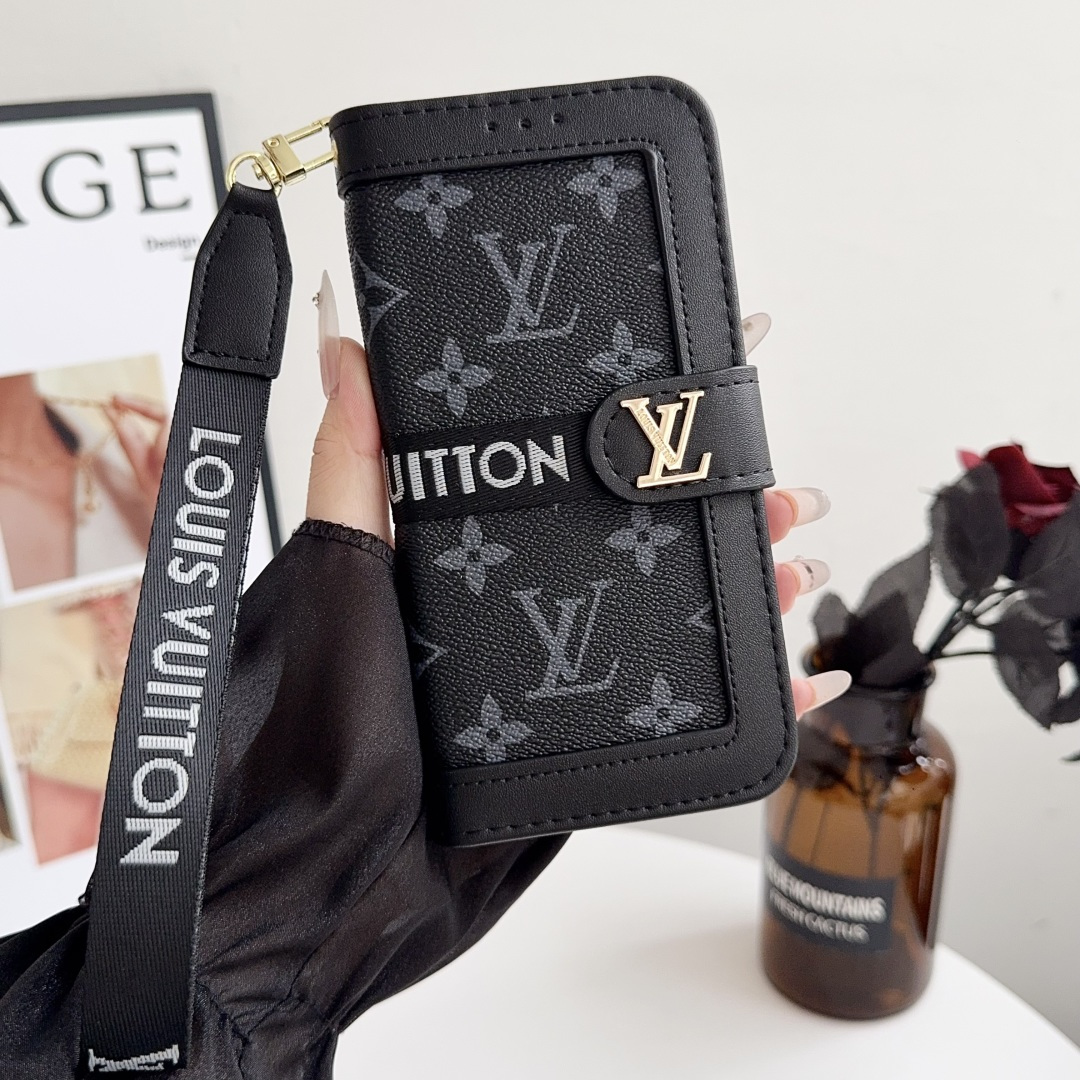 Luxury Designer Monogram Flip Wallet Phone Case with Wrist Lanyard