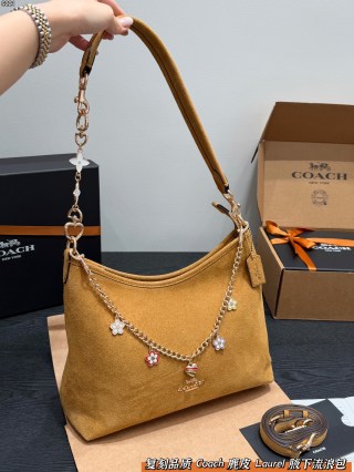 Coach Suede Leather Laurel Crescent Hobo Shoulder Bag
