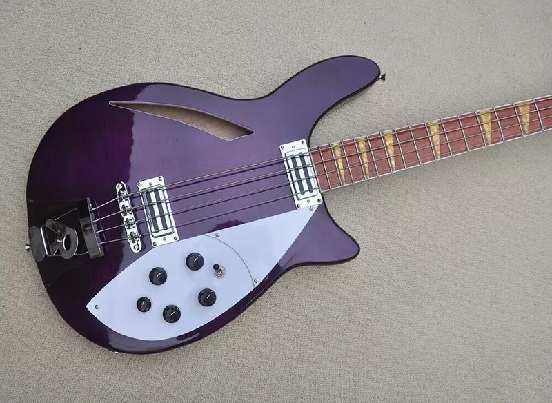 4 Strings Semi-hollow Electric Bass with Flame Maple Veneer, Rosewoodd Fretboard