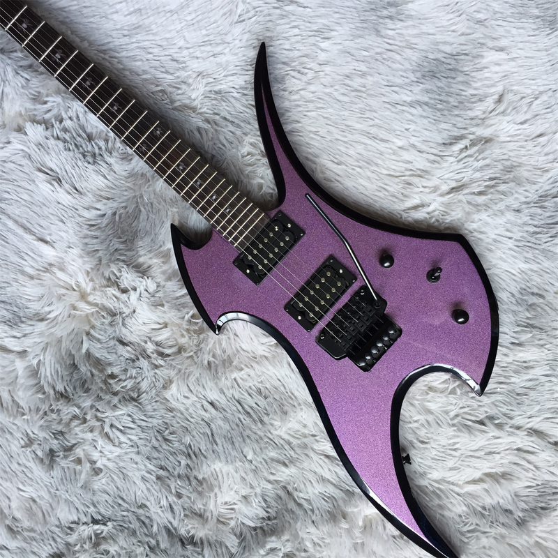 Special Shape Electric Guitar Purple Body Floyd Rose Bridge HPL Fretboard 2H Top