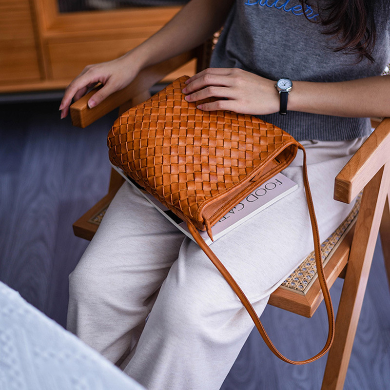 Handwoven Leather Bucket Tote