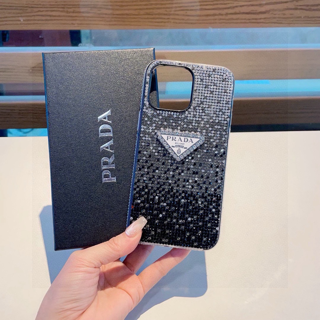 Prada Style Gradient Full Rhinestone Glitter Phone Case