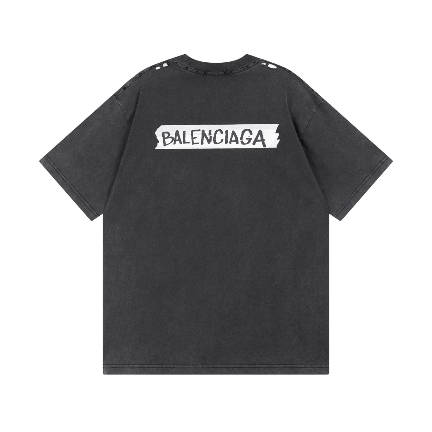 Balenciaga Masking Tape Printed Washed Distressed T-shirt Black/White/Olive Green