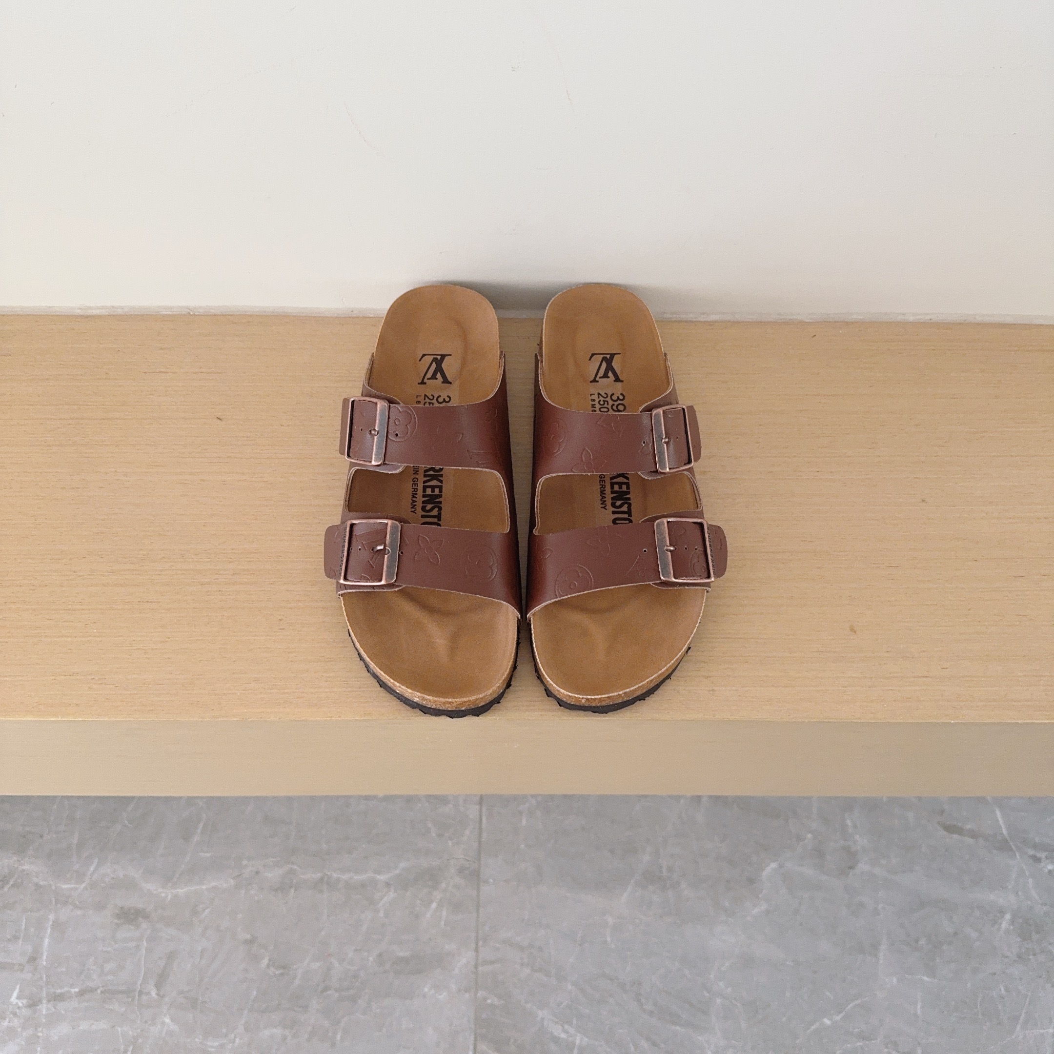 3 D Logo Birken-Style Two-Strap Sandals