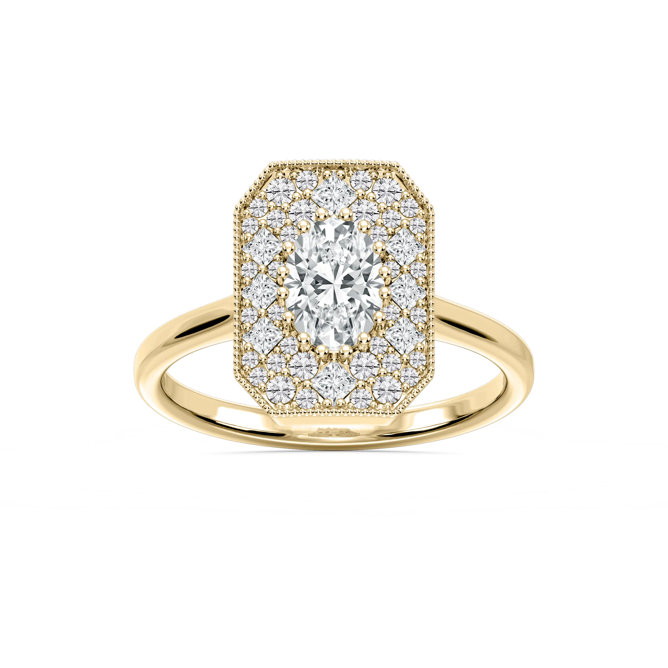 Lucia 1 ⅕ ctw Oval, Round, and Princess Lab Grown Diamond Multi Shape Halo Vintage Promise Ring
