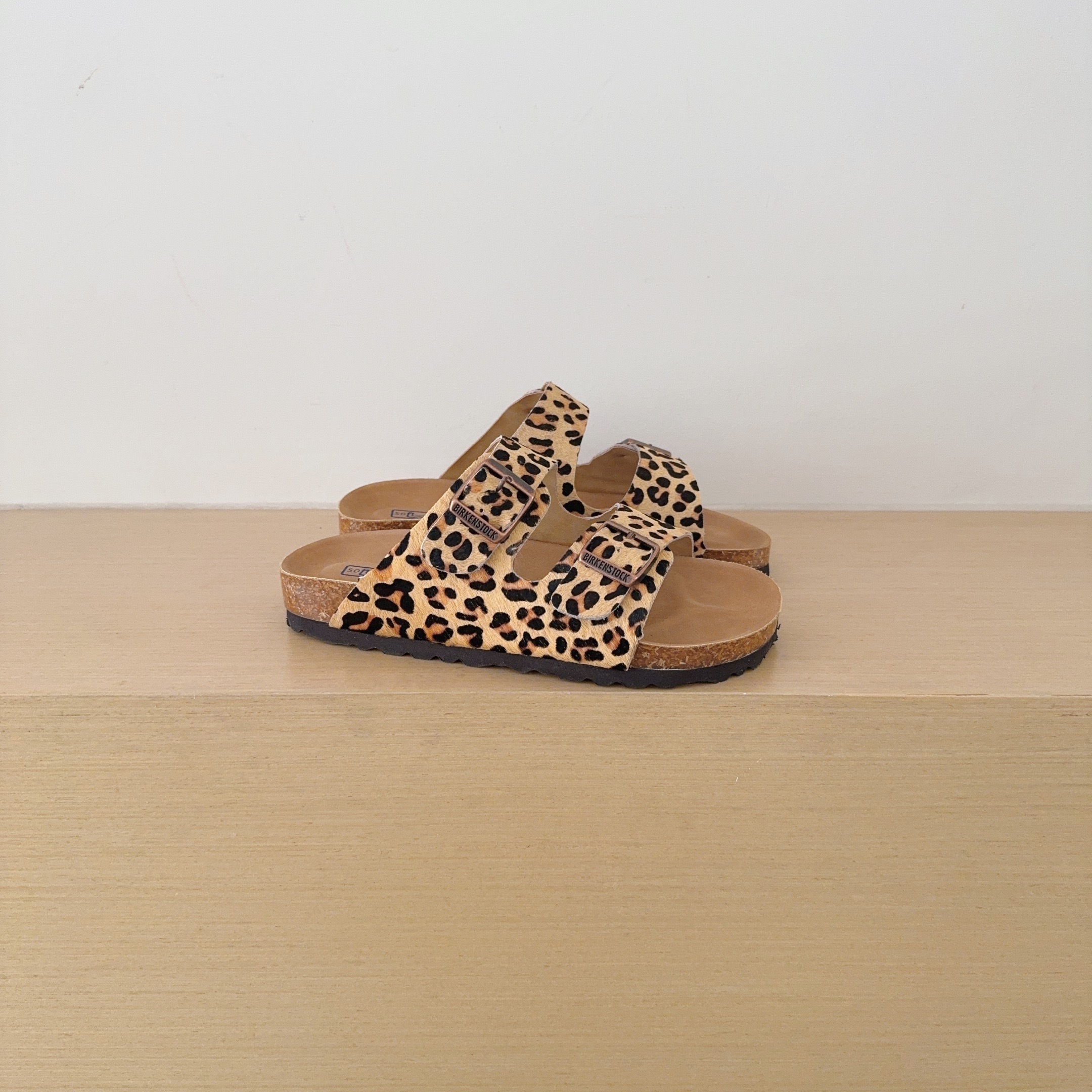 Leopard Print Birken-Style Two-Strap Sandals
