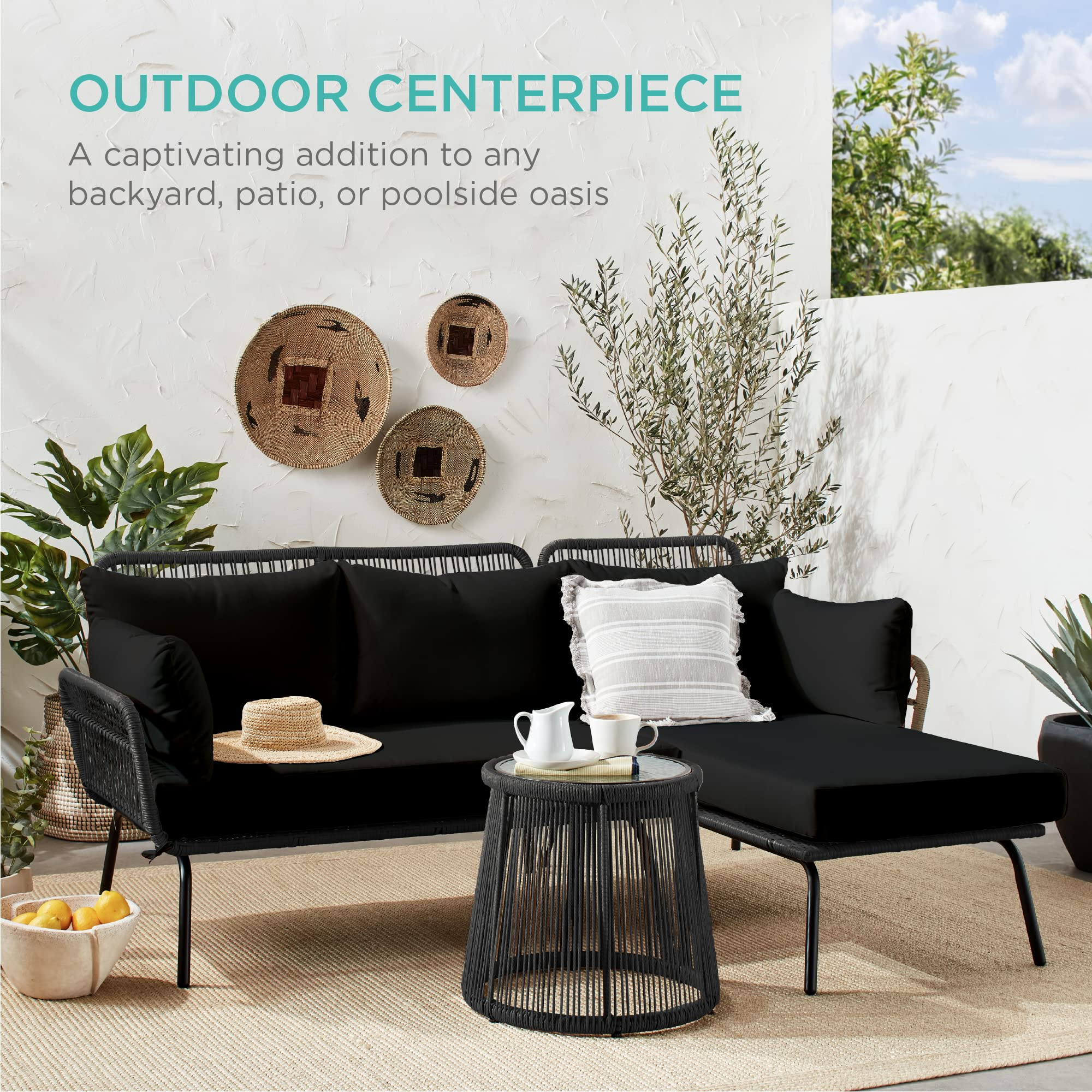 Outdoor Rope Woven Sectional Furniture L-Shaped Sofa Set