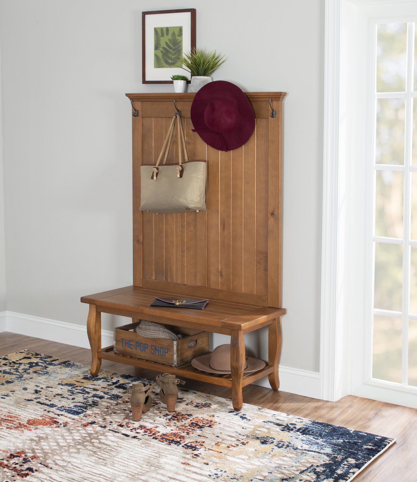 Bernnadette 40'' Wide Pine Solid Wood Hall Tree with Bench