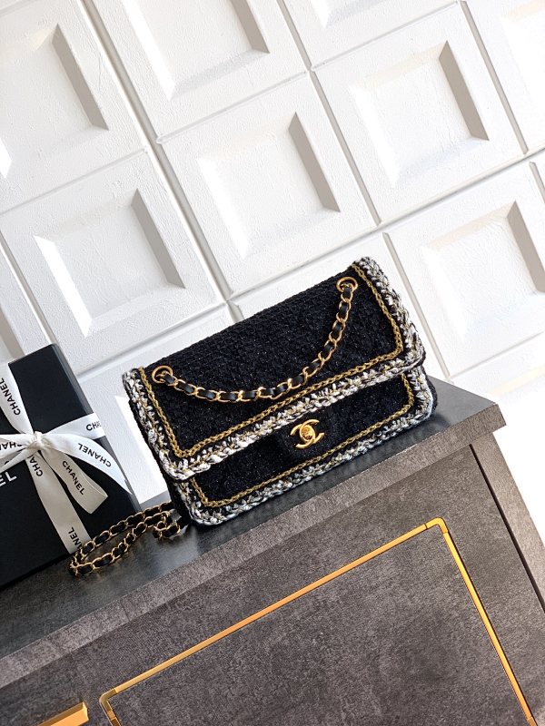 Chanel Tweed Flap Bag Black Double Chain