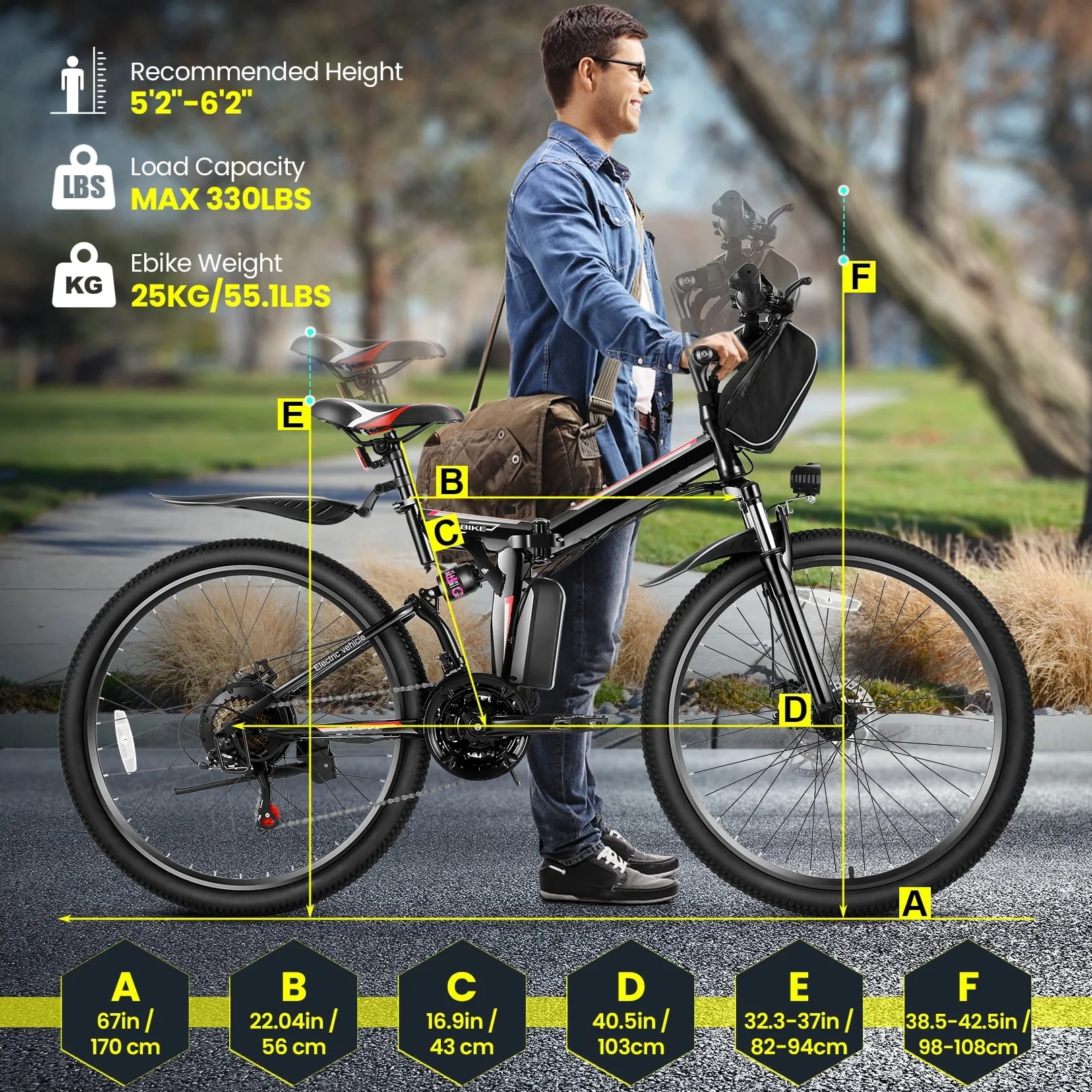 Gocio 26in Folding Electric Commuter Bike, 500W, Full Suspension