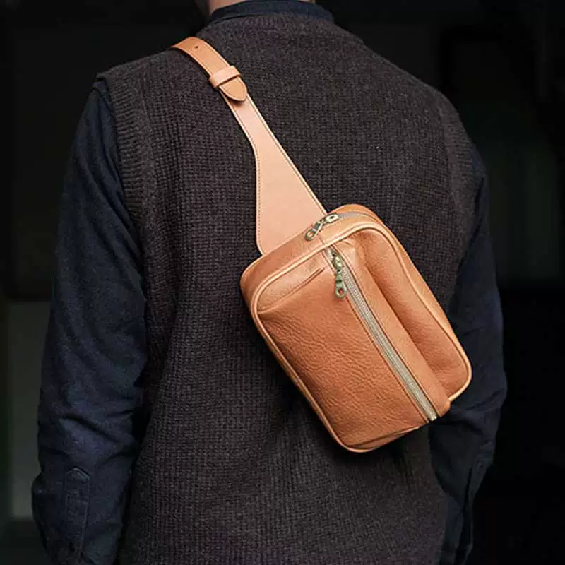genuine leather retro trendy functional chest bag