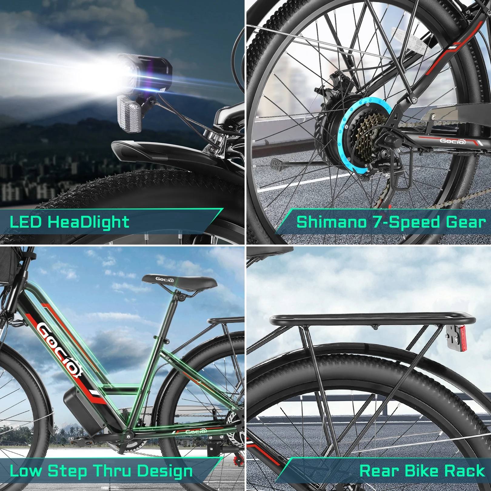 Gocio 26in Electric Cruiser Bike, 500W, 48V 7.8Ah