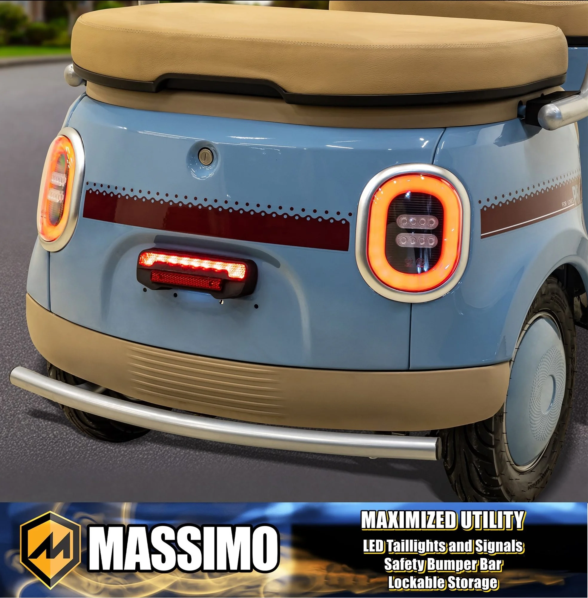 Massimo MGC Two-Seat 3-Wheel Electric Cart, Blue
