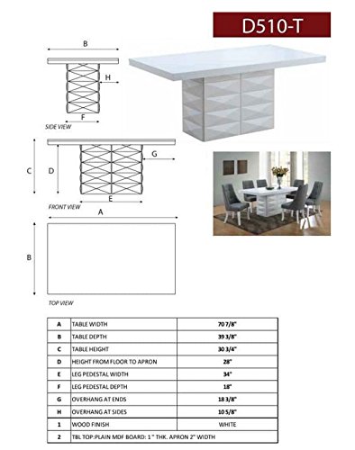 Milan 7 Piece White Modern Rectangle Dinette Dining Room Table