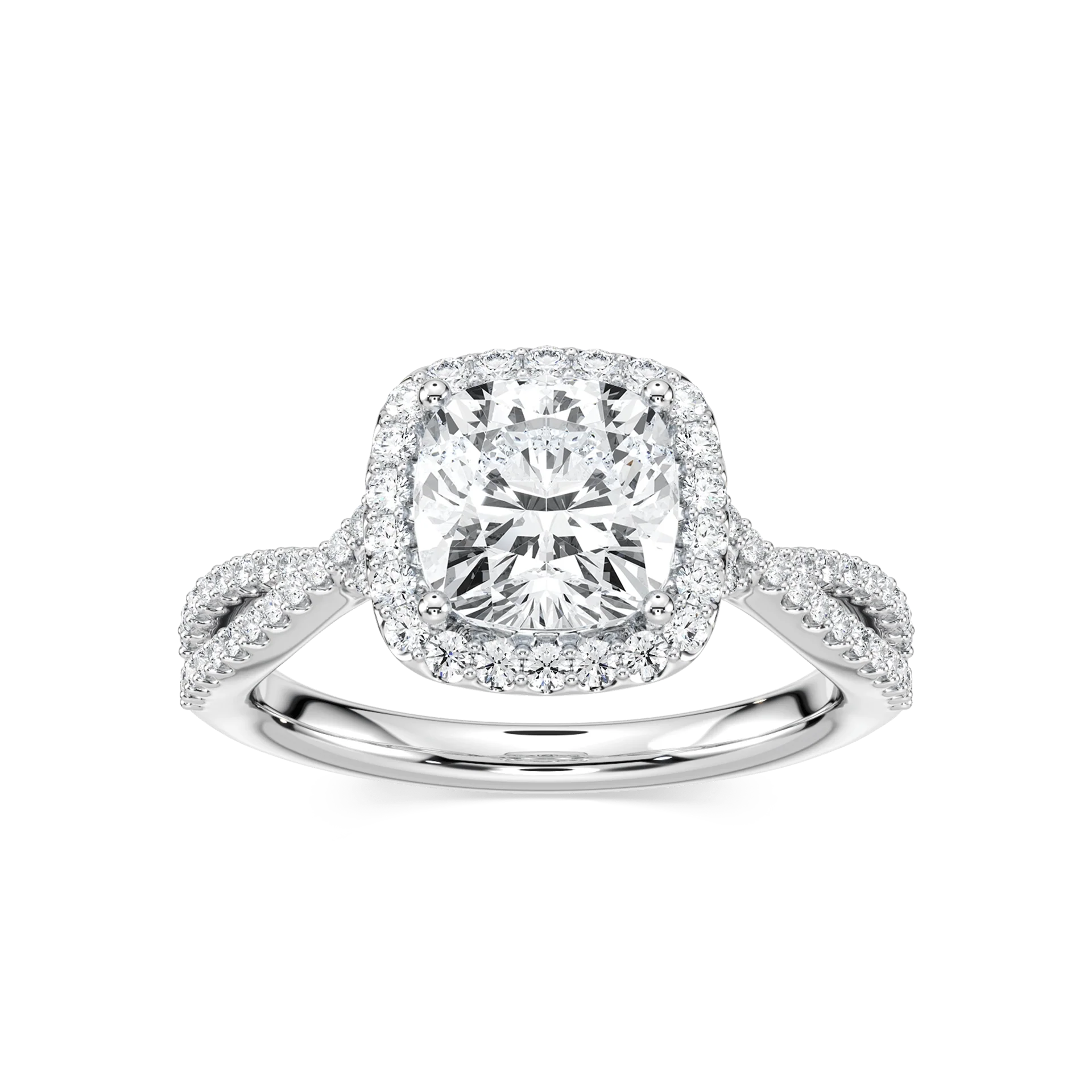 Emily Cushion Lab Grown Diamond Twisted Split Shank Halo Engagement Ring