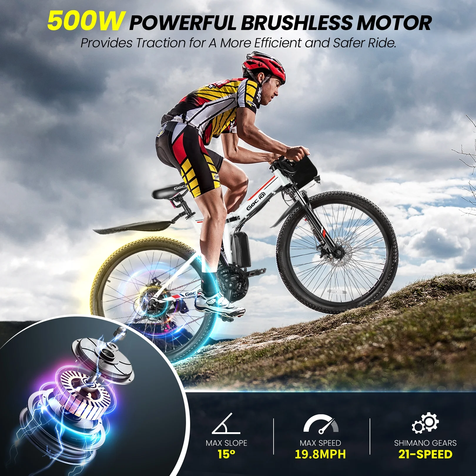 Gocio 26in Folding Electric Mountain Bike, 500W, Full Suspension