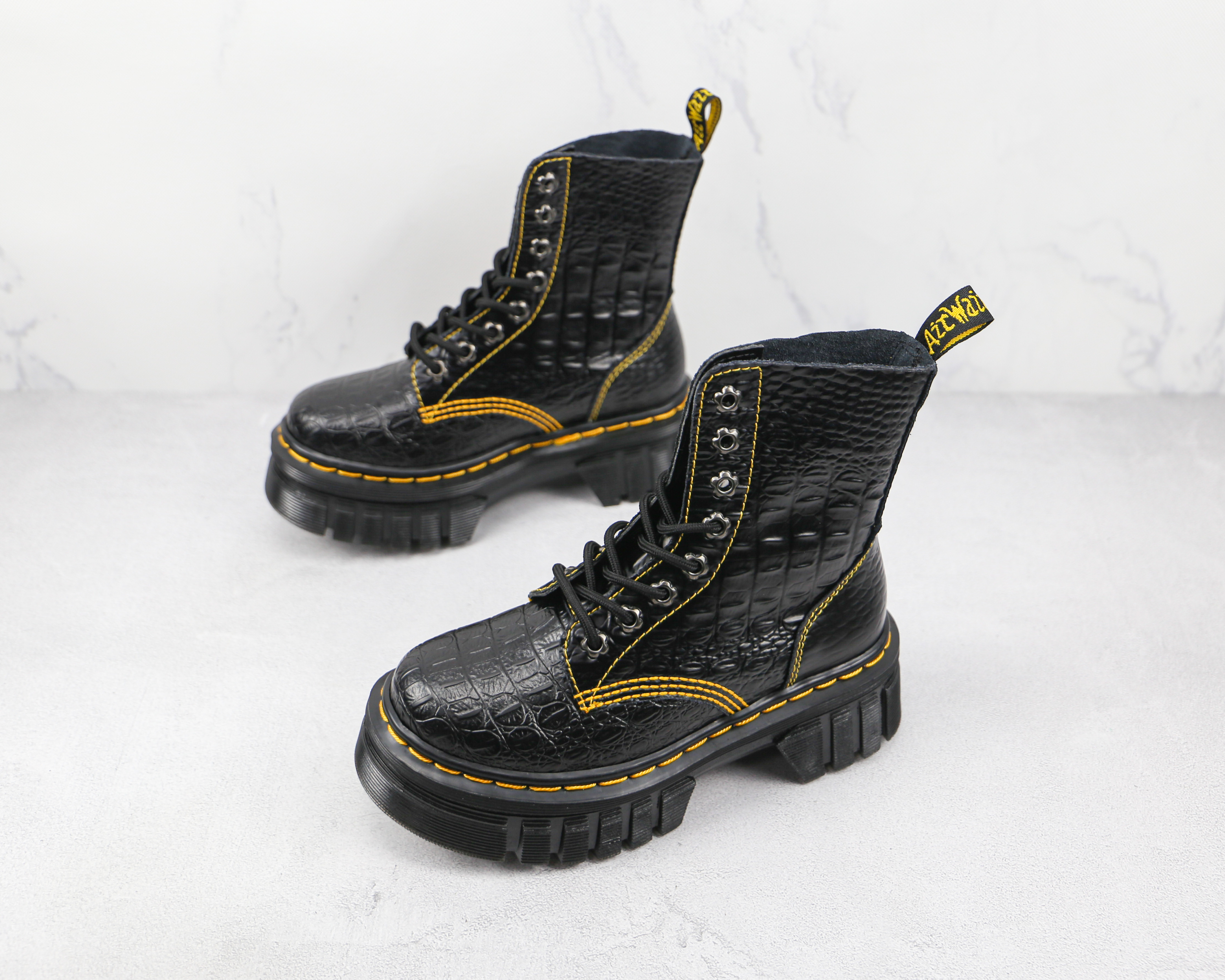 Dr. Martens Yellow Croc-Embossed Platform 8-Eye Boots