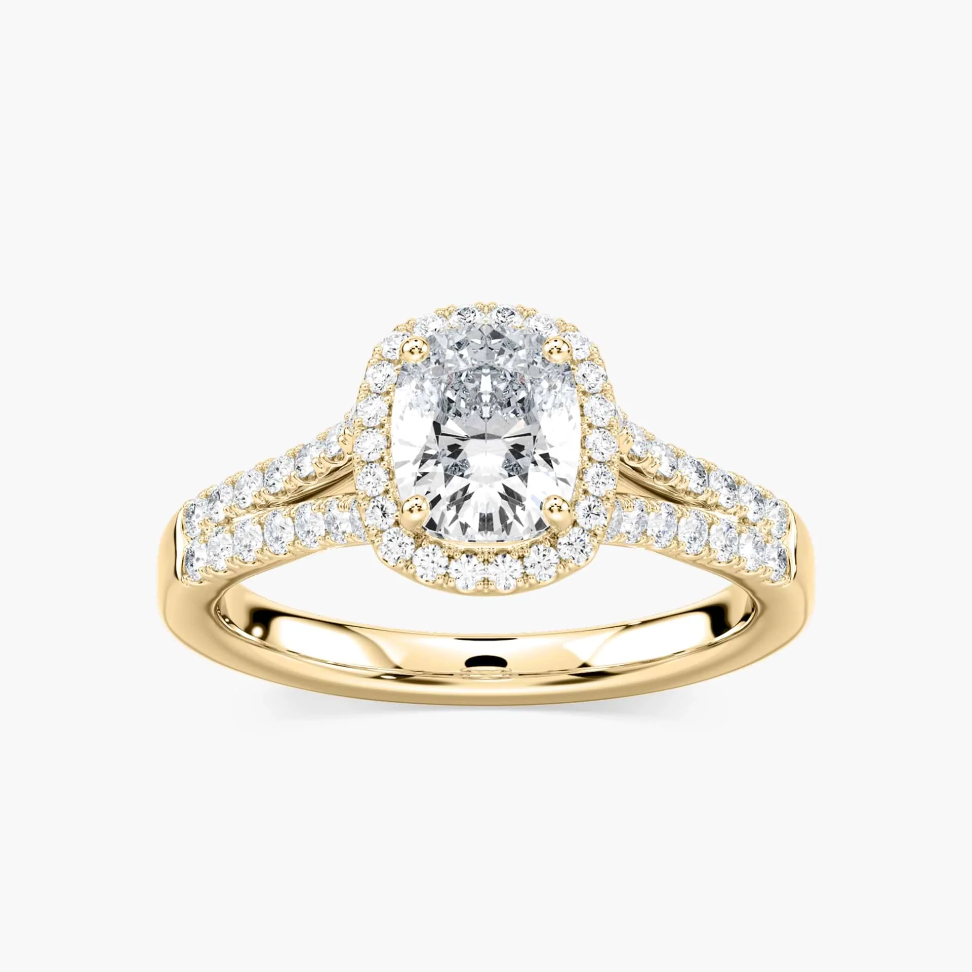 Adara Elongated Cushion Lab Grown Diamond Double Row Split Shank Halo Engagement Ring