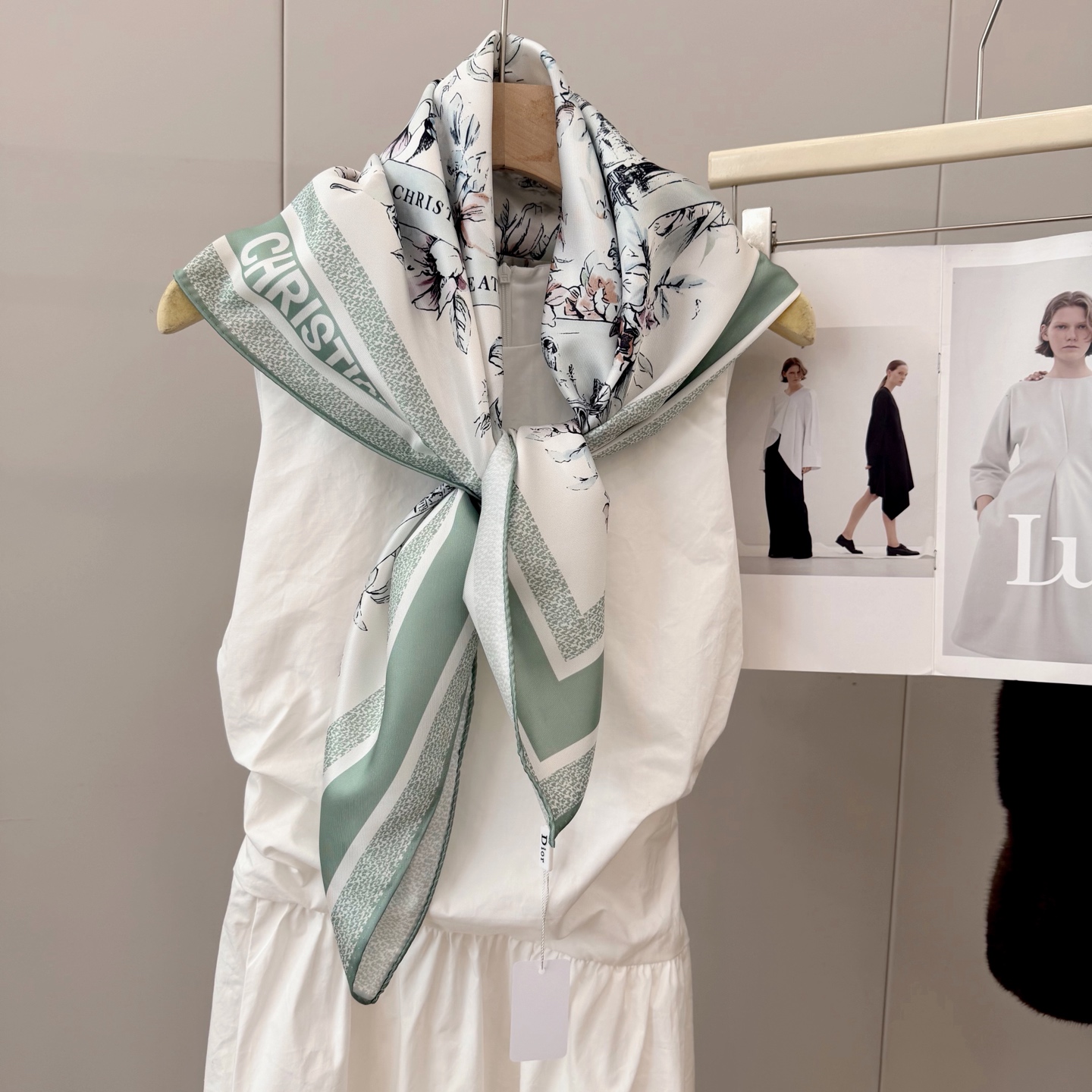 Dior Toile Print Silk Scarf Pink and Green Design B