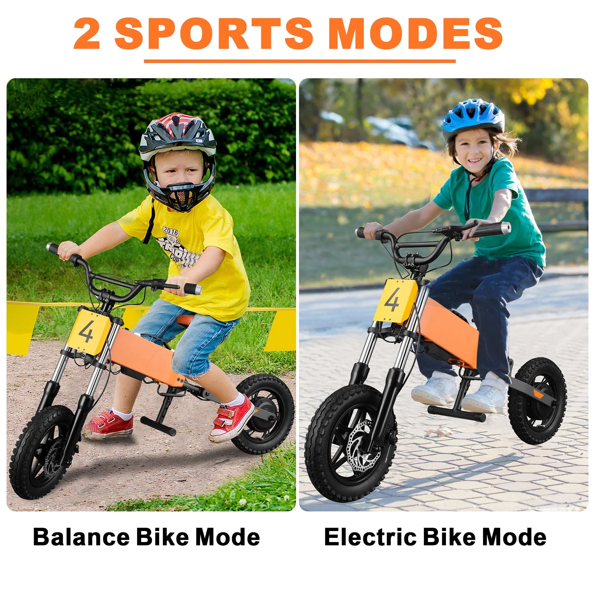 12in Kids Electric Balance Bike, 200W, 24V, Orange
