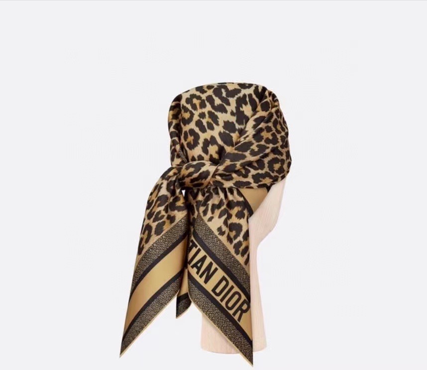 Dior Leopard Print Silk Square Scarf Brown 90 x 90 cm product images