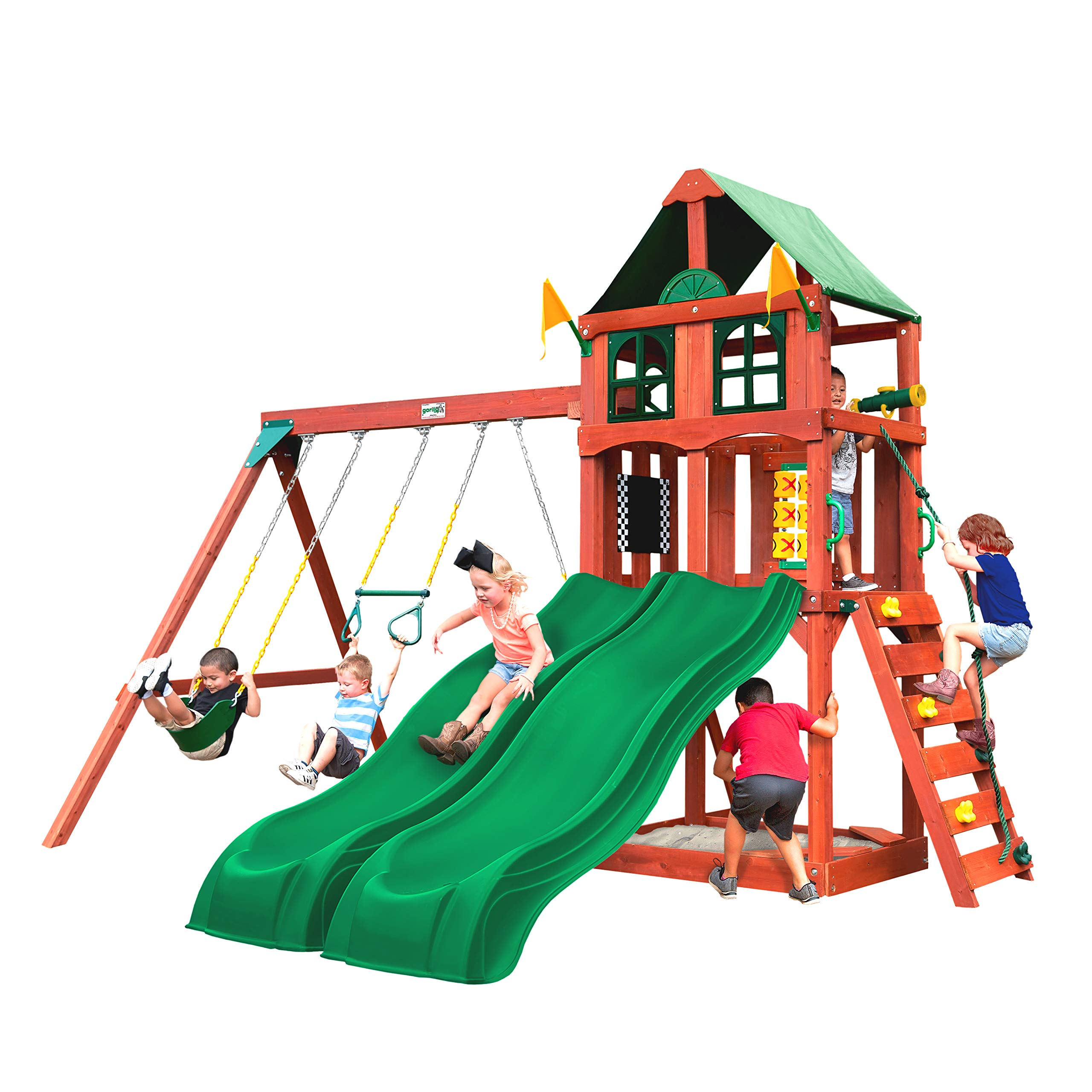 Deluxe Wooden Swing Set with Vinyl Canopy Roof