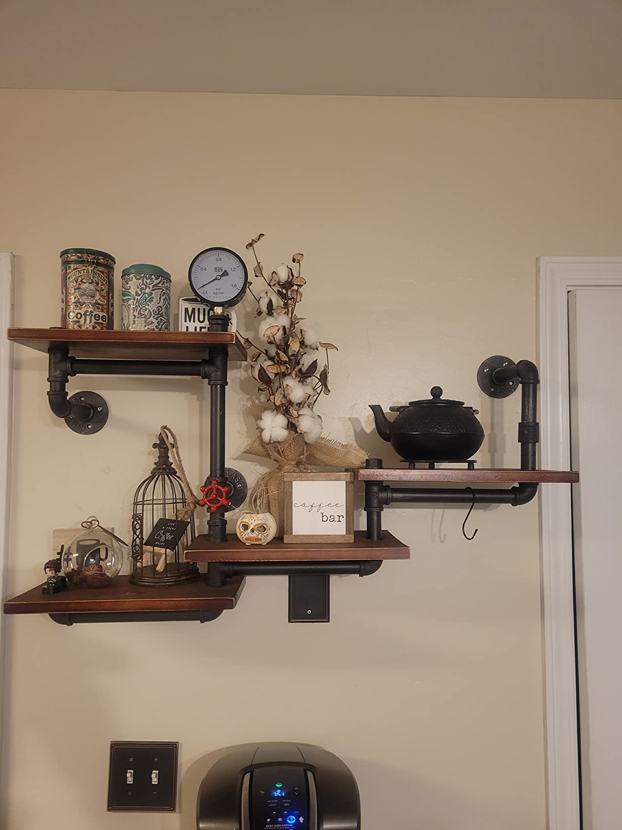 Industrial Modern Wood Ladder Pipe Wall Shelf 4 Layer Pipe