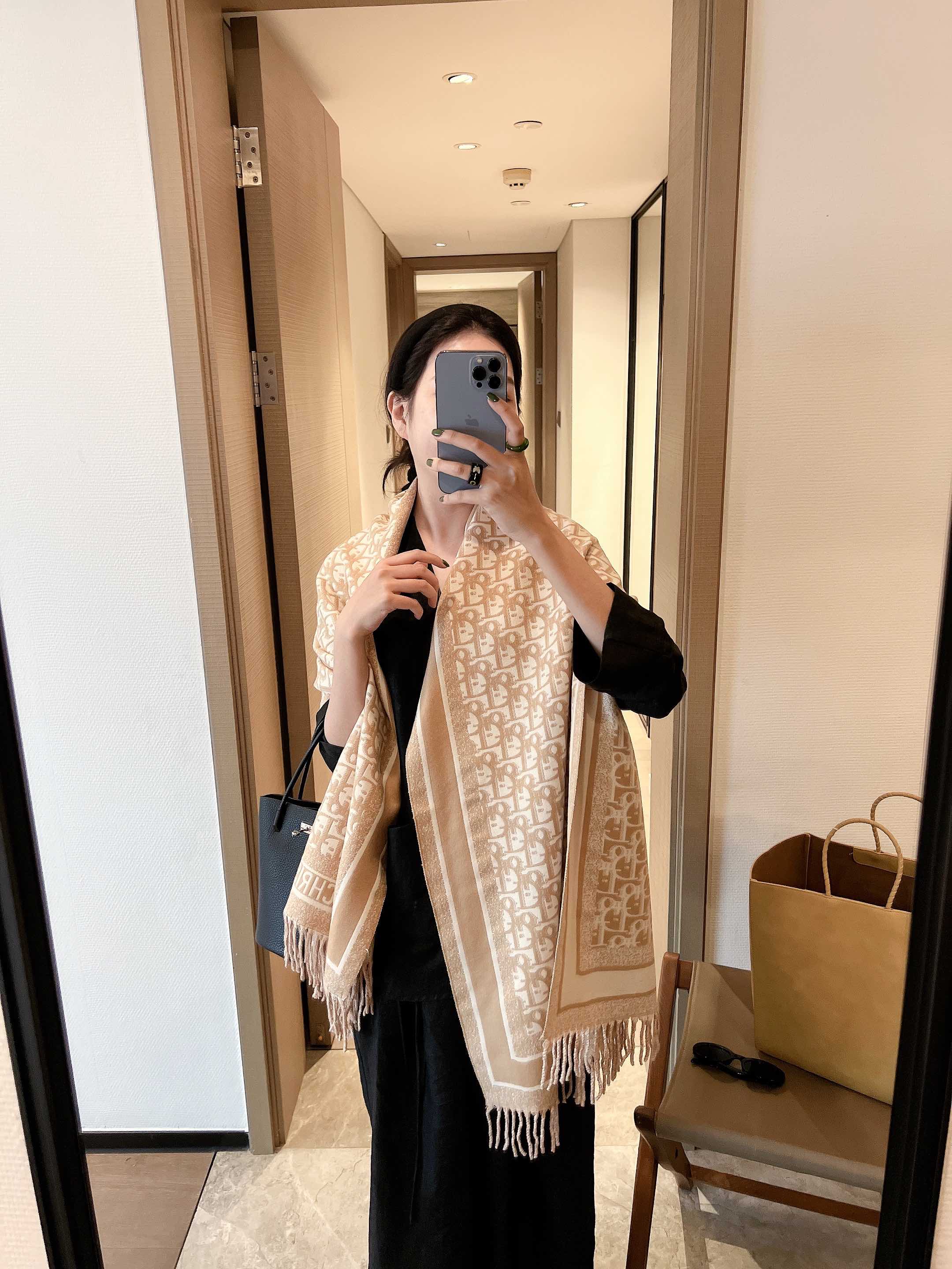 Dior Oblique Cashmere Scarf Beige and Brown Design B product images
